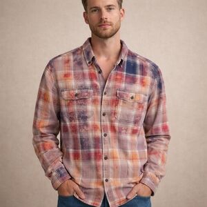 Cheveux Swag Ragz Upcycled Bleached Flannel Red Whi Plaid Medium Grunge